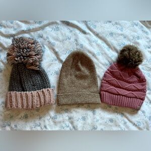 Stylish Women's Knit Beanie Trio - Pink, Brown, Gray